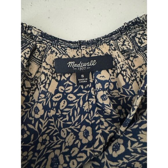 Madewell Silk Blouse Size 8 Silk Blue Spaghetti Moroccan Print Boho Festival - Picture 7 of 12